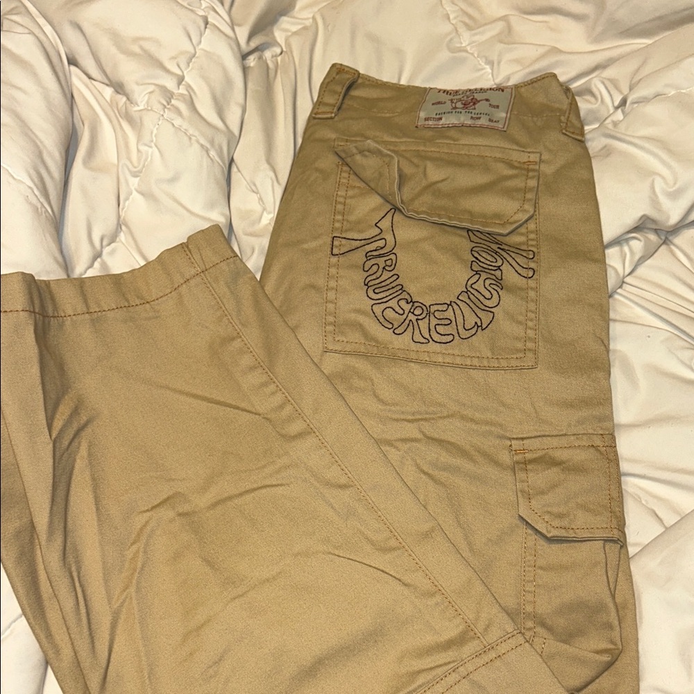 True Religion Women's Tan Cargo Jeans